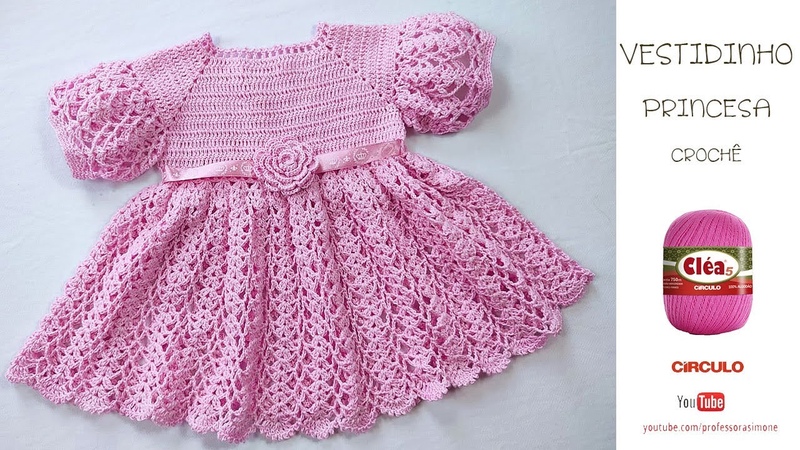 Vestidinho em Crochê Princesa 1 a 3 meses passo a passo Prof. Simone