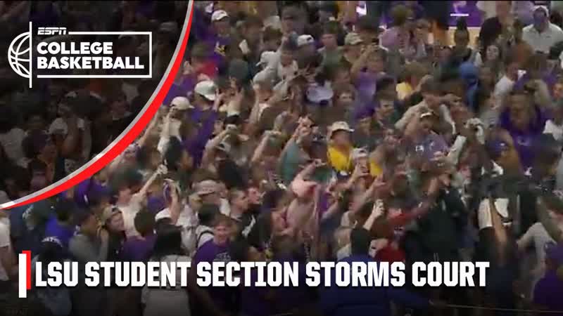 ANGEL REESE LSU STUDENT SECTION STORM COURT AFTER UPSETTING KENTUCKY , ESPN College