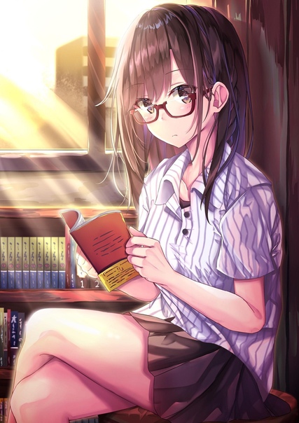 Anime girl with short brown hair and glasses