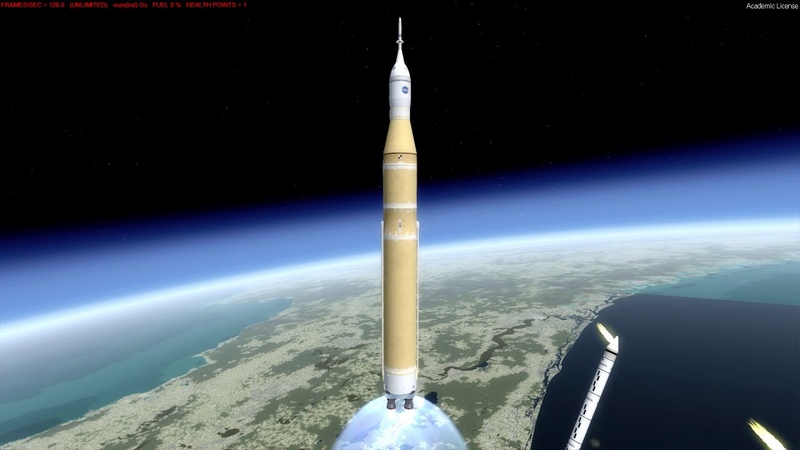 Prepar3 D SLS Artemis Full launch sequence from ground to stable orbit