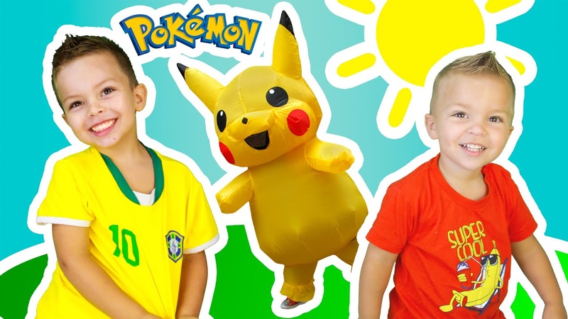 Dani and Rafi with PIKACHU play at home, Дани и Рафи вместе с ПИКАЧУ играют
