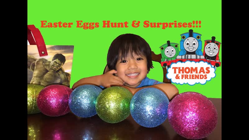Ryan Opens easter eggs surprise thomas the tank engine train and